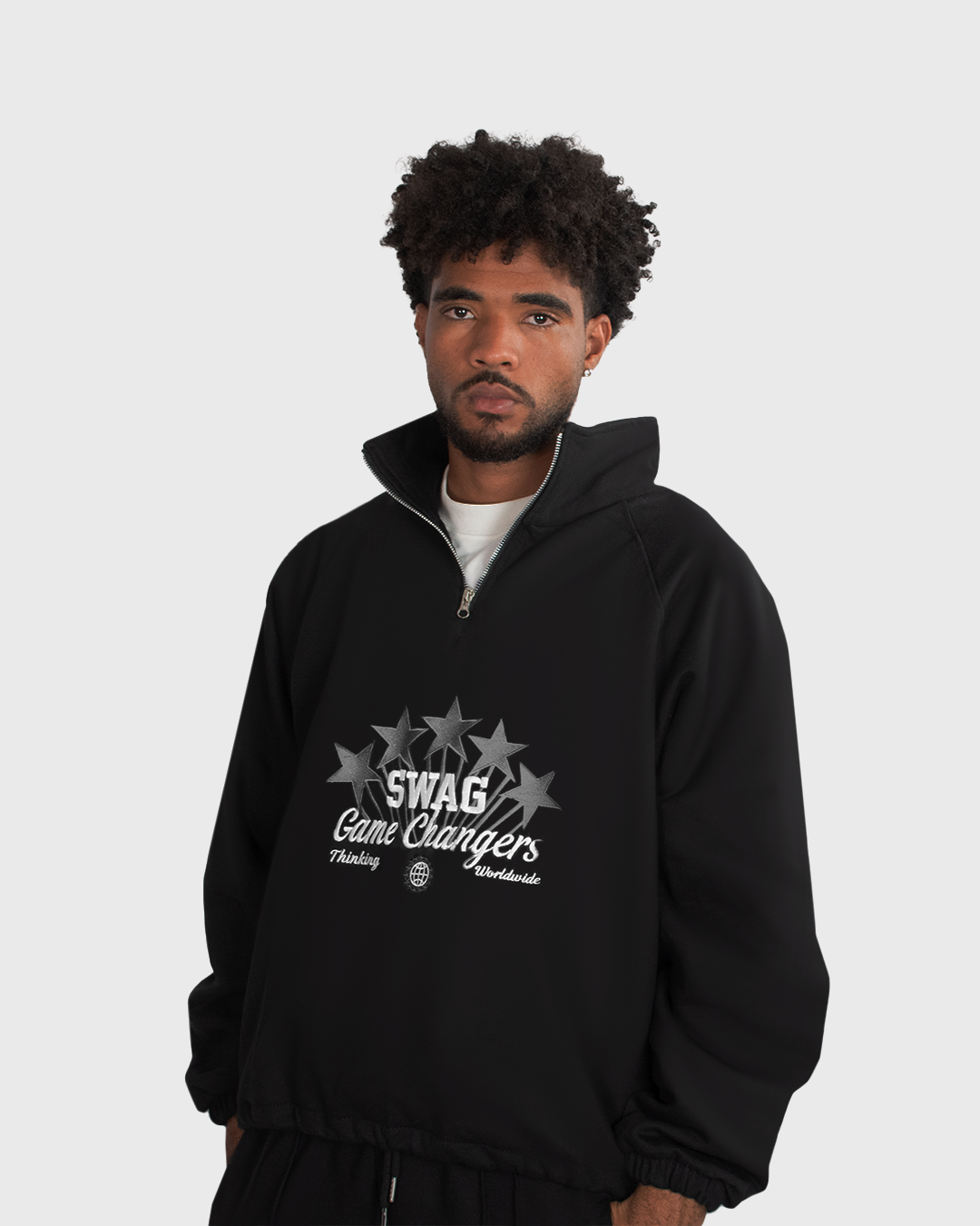 Polera Cuello Cierre Estrellas Gris