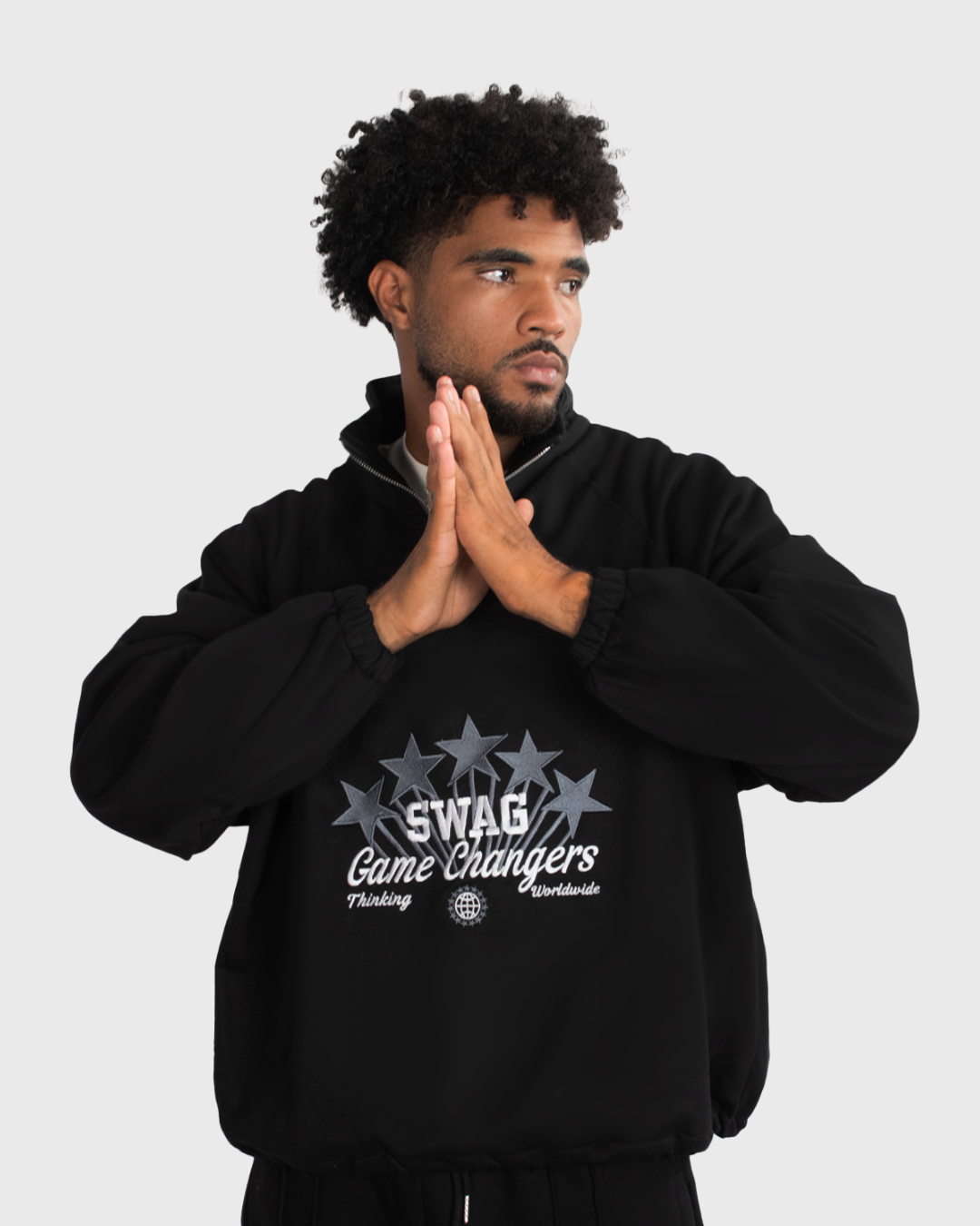 Polera Cuello Cierre Estrellas Gris